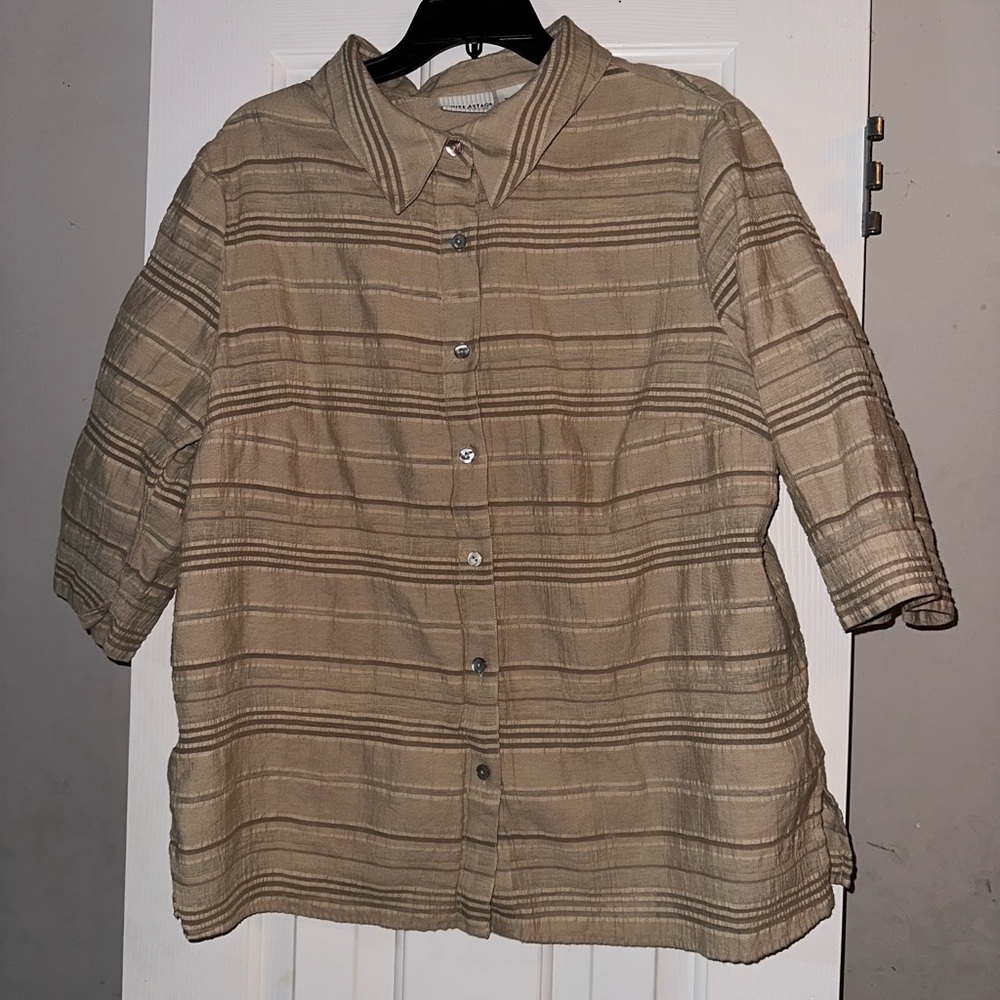 White Stag Button Down Shirt Top Blouse Size 18W 20w Womens Linen Whipped Latte